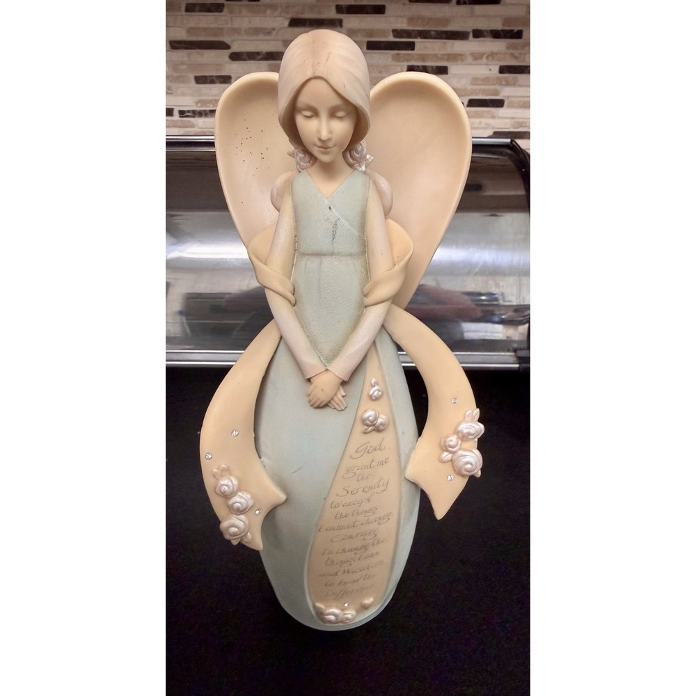 Enesco Foundations Angel Serenity Prayer Figurine White/Blue Resin 4014055